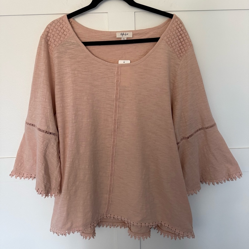 Style & Co. Blush Bell Sleeve Blouse - XL